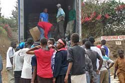CFFC container being unloaded at Huruma Children's Home