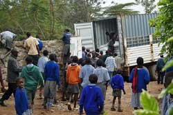 The container arrives at the orphanage
